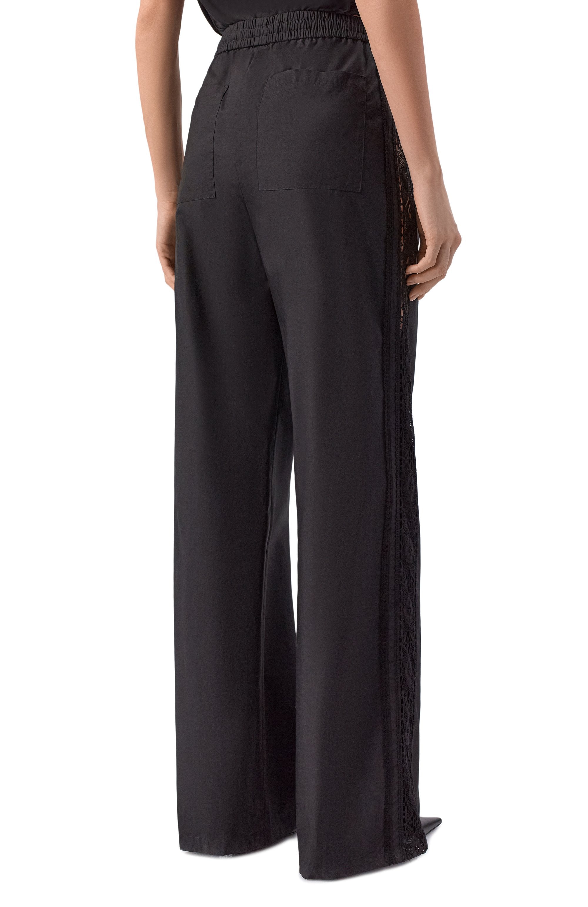 Lace Panel Cotton Wide-Leg Pants