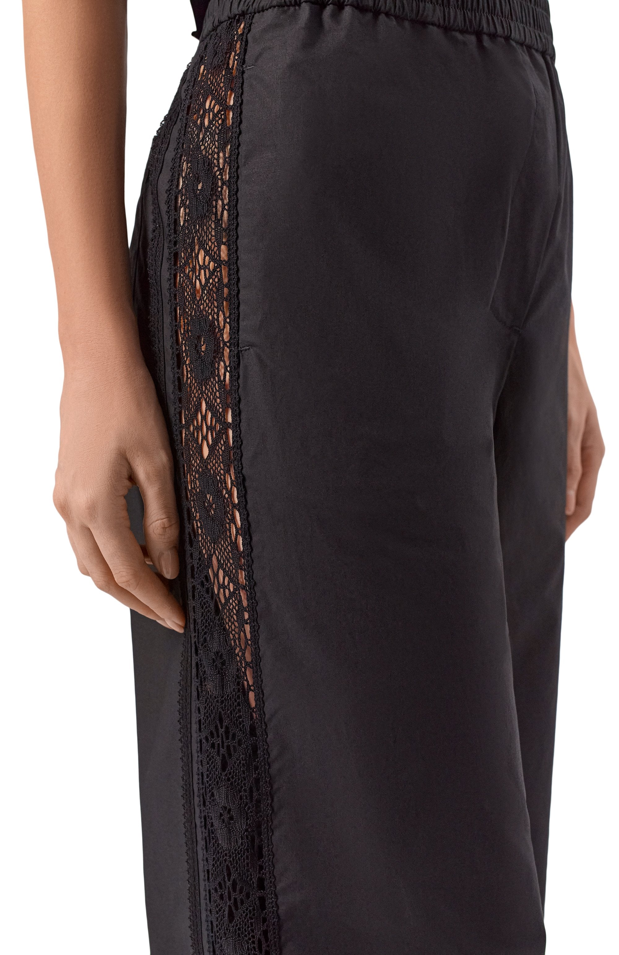 Lace Panel Cotton Wide-Leg Pants