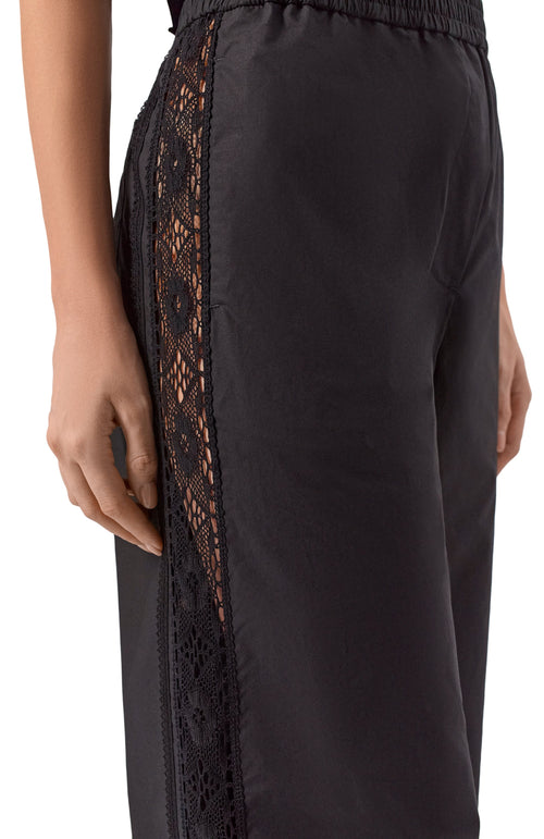Lace Panel Cotton Wide-Leg Pants