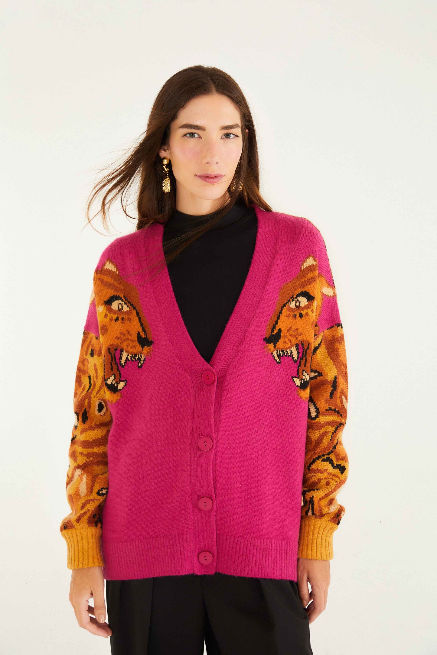 Tiger Pink Knit Cardigan
