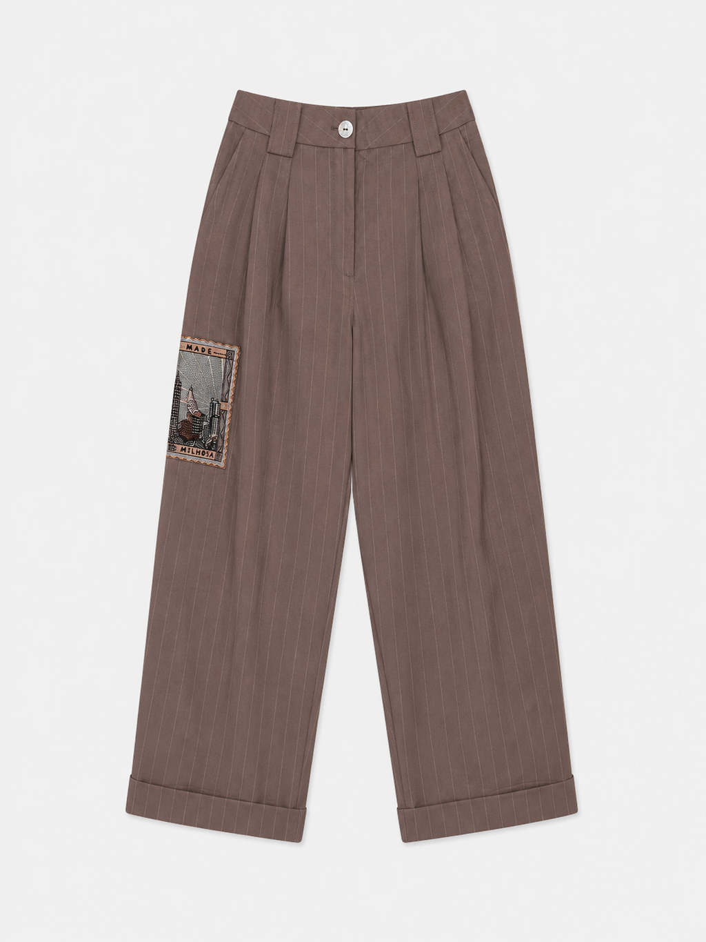 Brown Wide Leg Trousers With Patch
