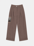 Brown Wide Leg Trousers With Patch