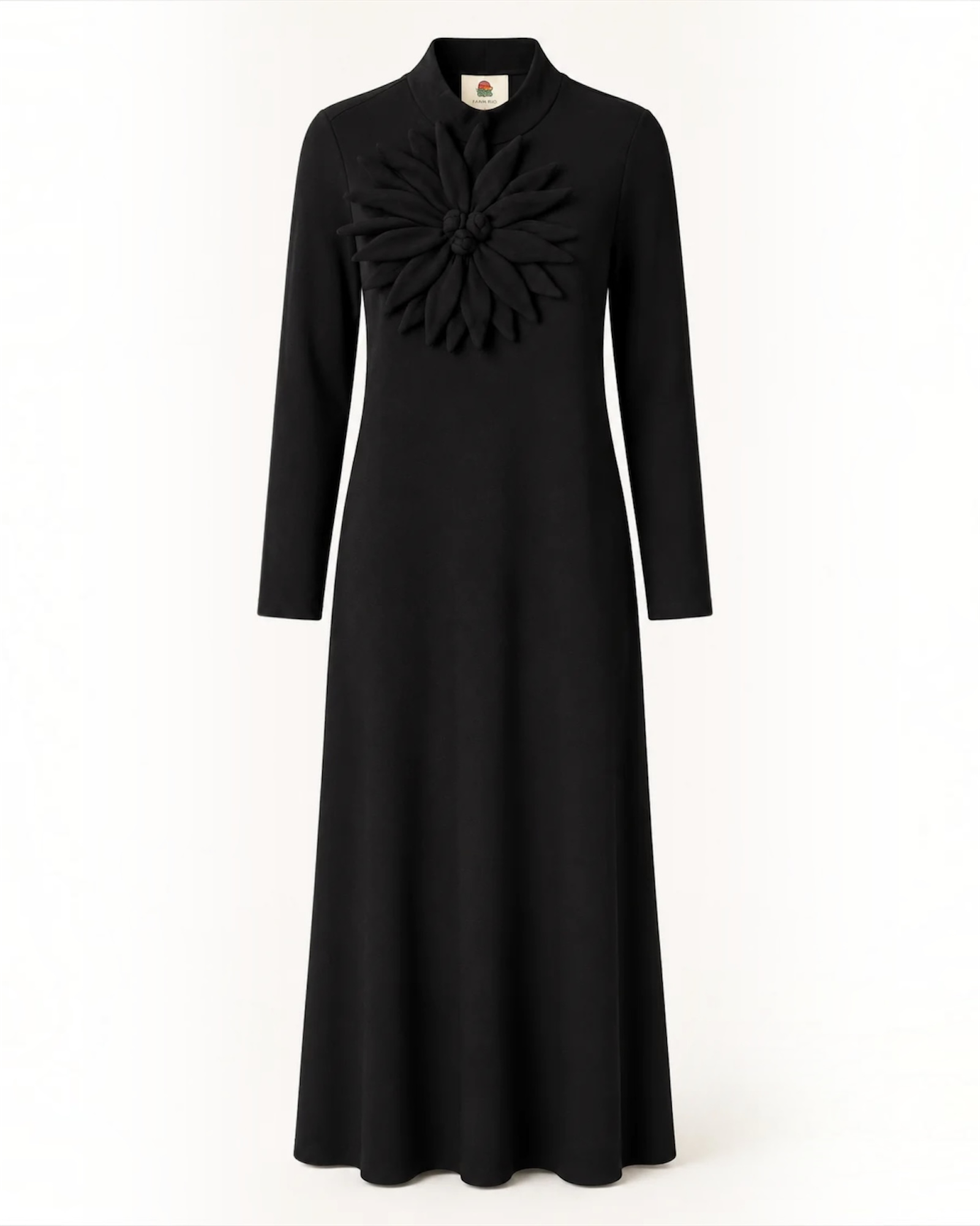 Black 3D Flower High-Neck Maxi Dress