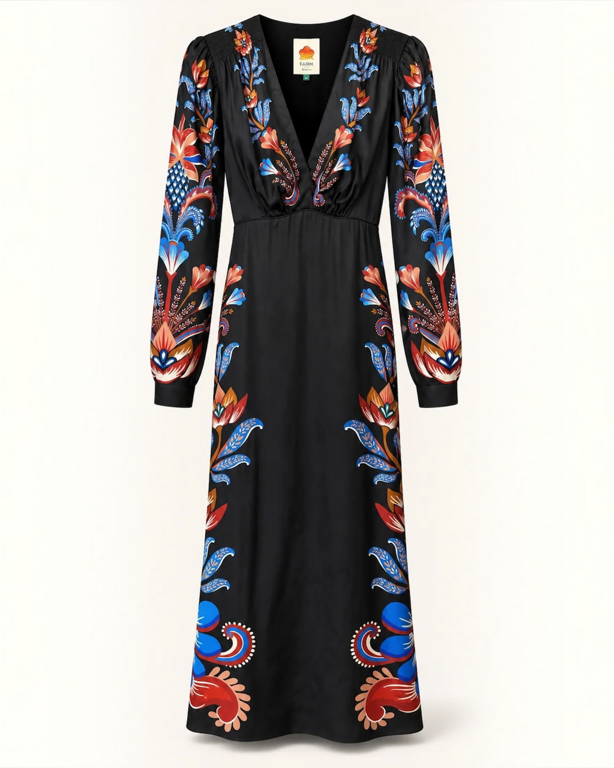 Black Floral Printed V-Neck Maxi Dress