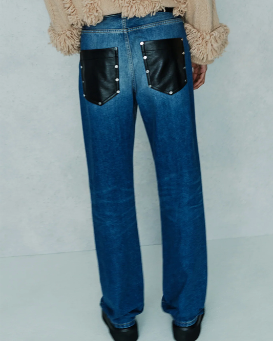 Leather Pockets Jeans