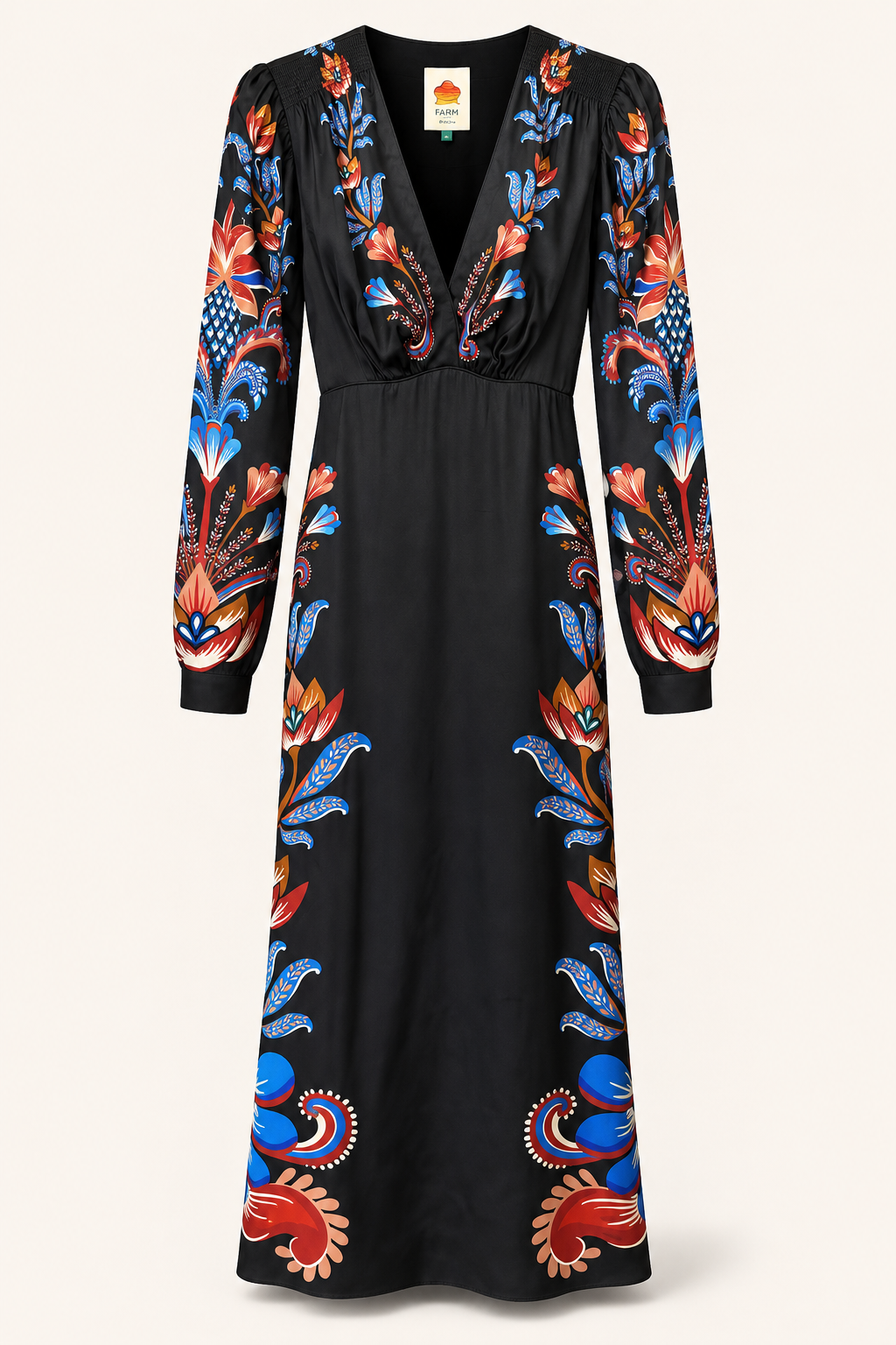Black Floral Printed V-Neck Maxi Dress