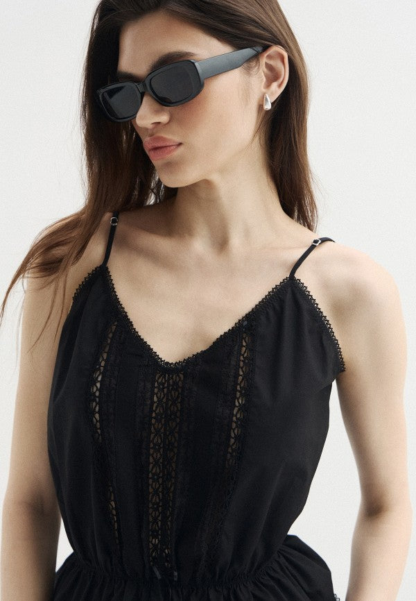Black Cotton Poplin Top