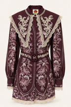 Embroidered Burgundy Collar Mini Dress