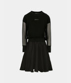 Bi-Material Girls Black Dress