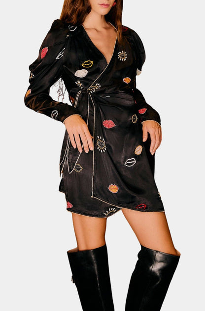 Beaded Kisses Wrap Dress