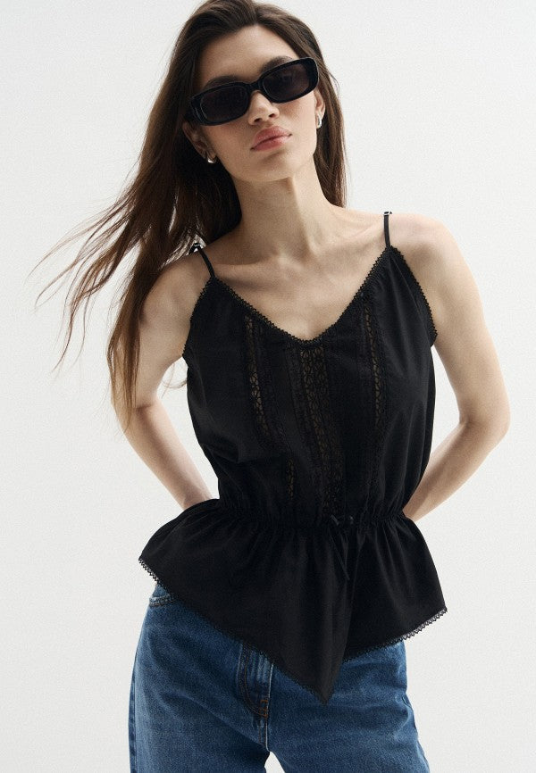 Black Cotton Poplin Top