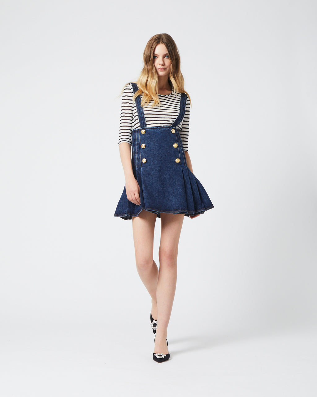 Gold Buttons Denim Skirt