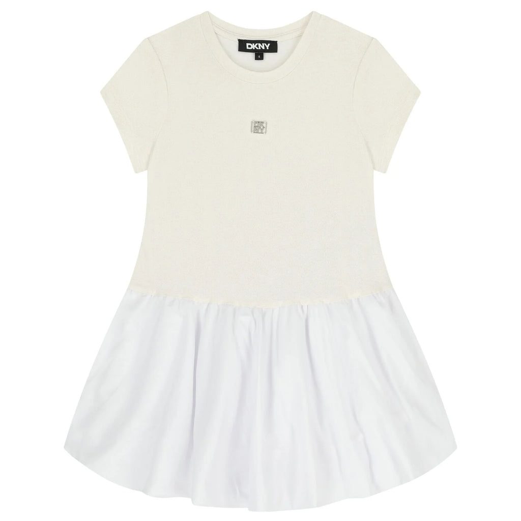 Girls Ivory & White Logo Dress