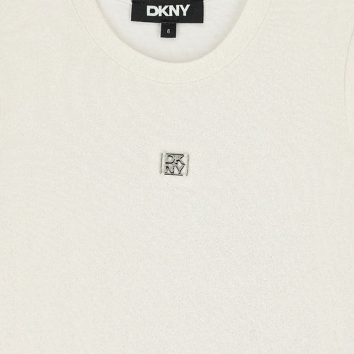 Girls Ivory & White Logo Dress
