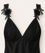 Black Lace Appliqué Slip Dress