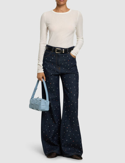 Rhinestone Embellished Wide-Leg Jeans