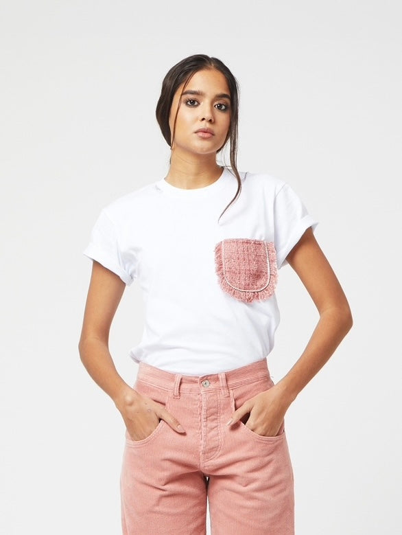 Pink Bouclé Pocket T-Shirt