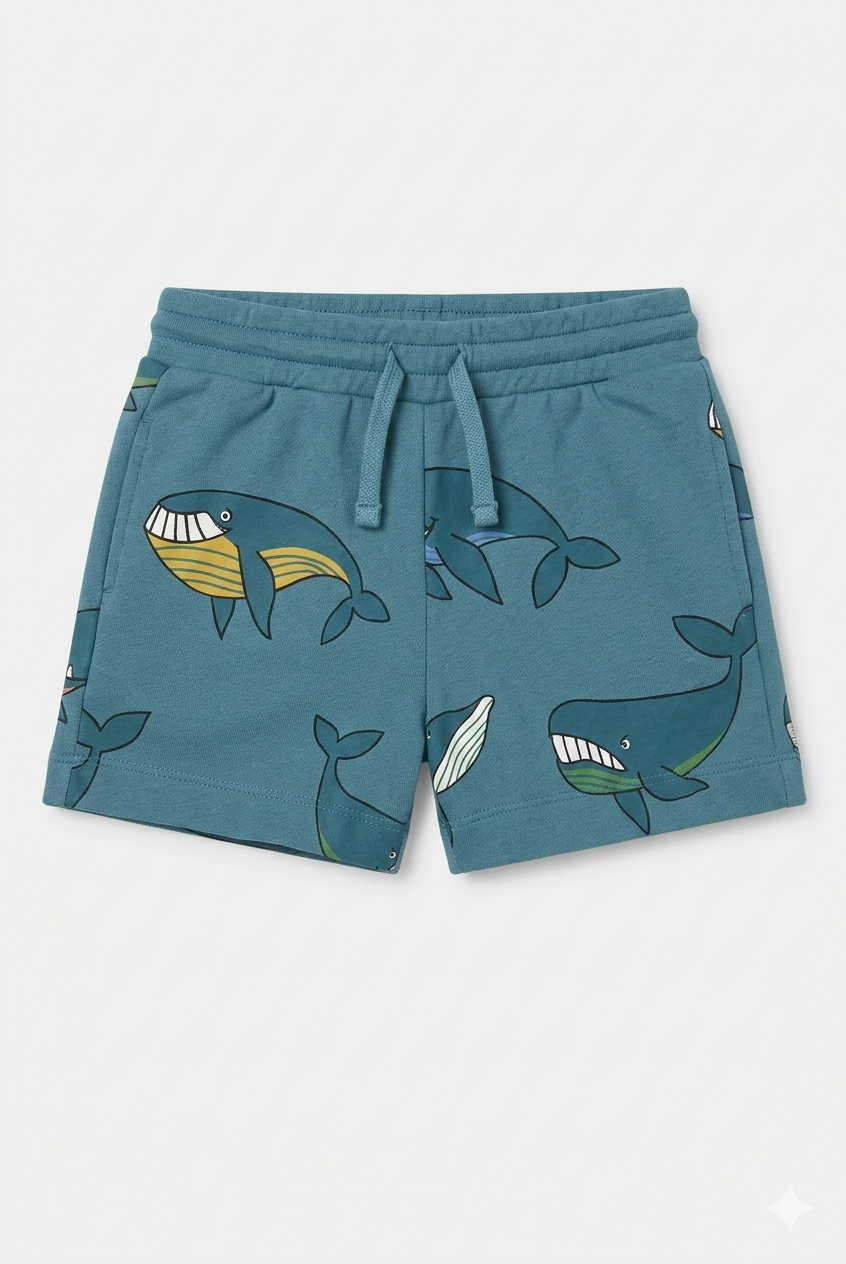 Blue Whale Print Shorts