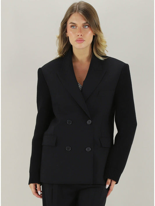 Bi-Material Black Blazer