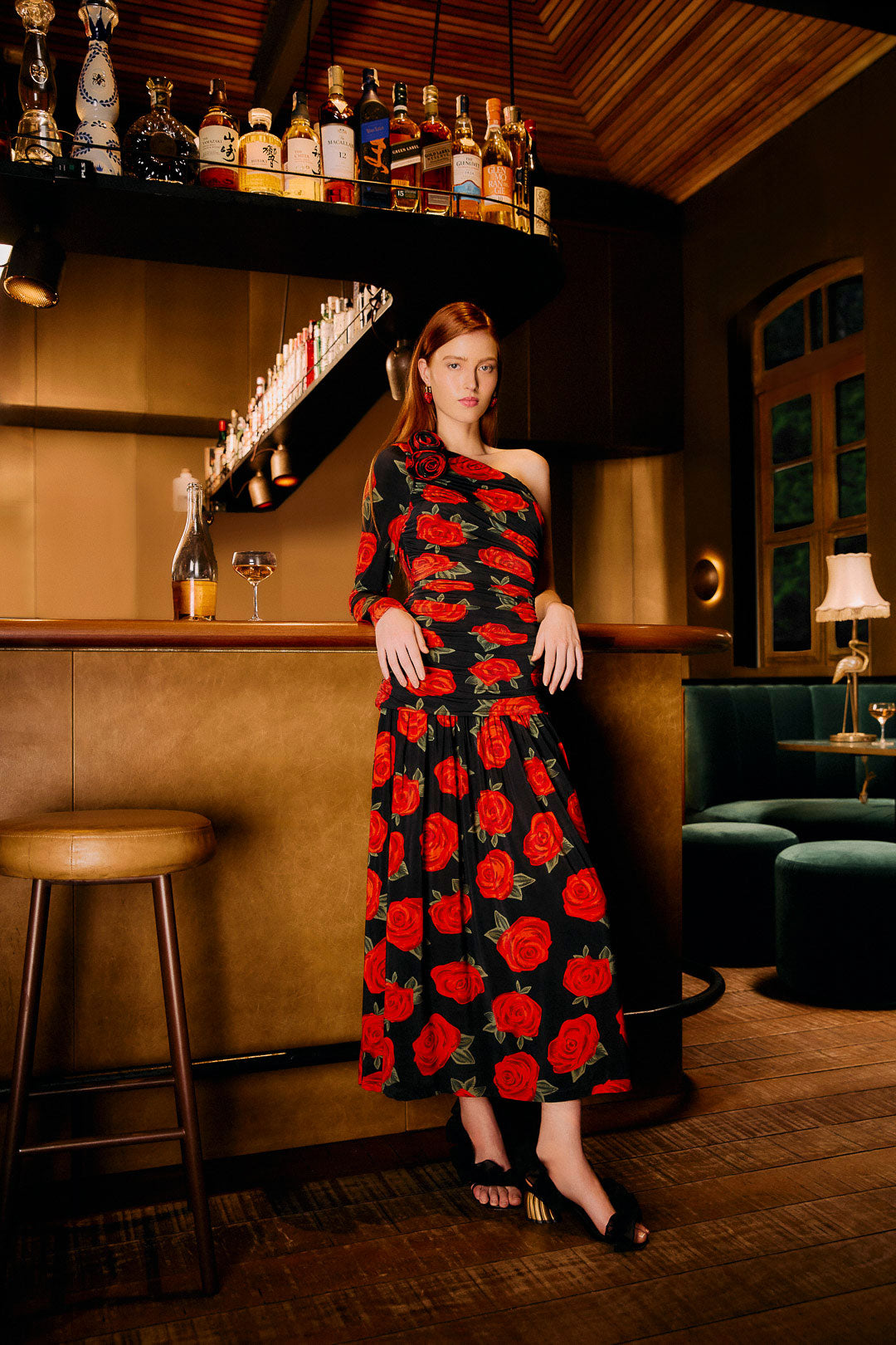 One Shoulder Roses Dress