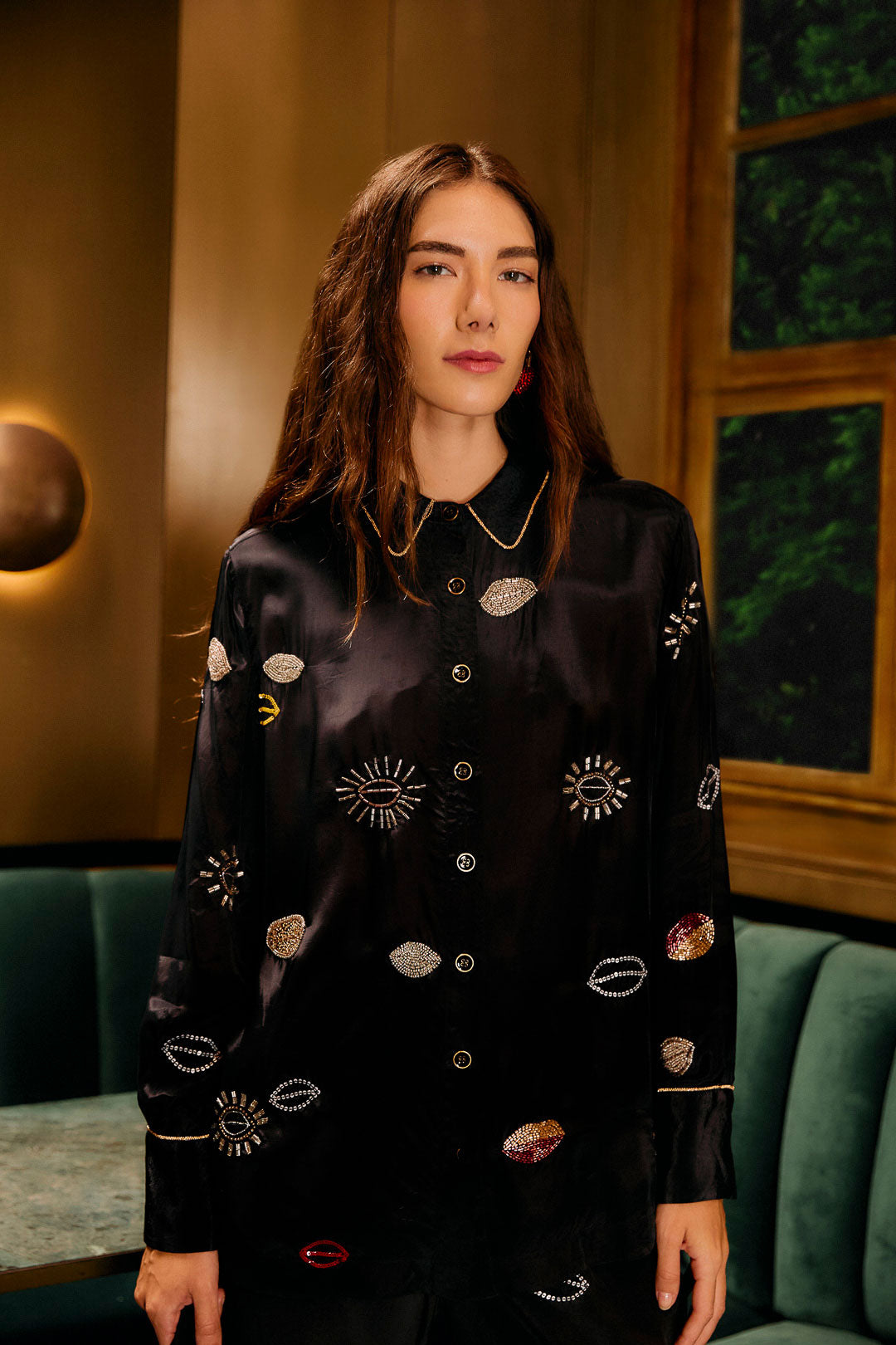 Beaded Kiss Black Shirt