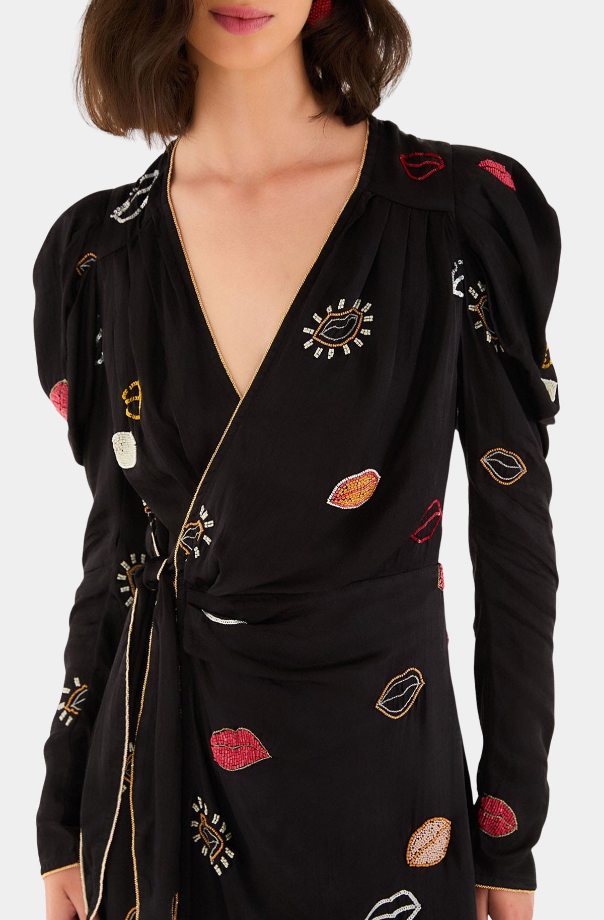 Beaded Kisses Wrap Dress