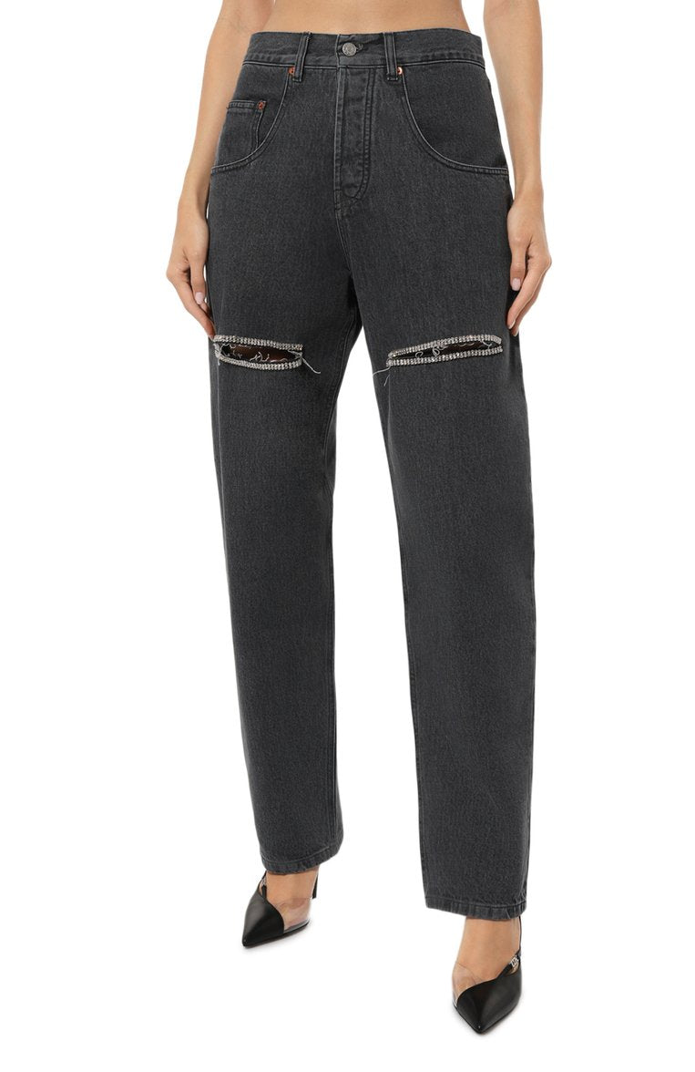 Black Cut Out Crystals Jeans