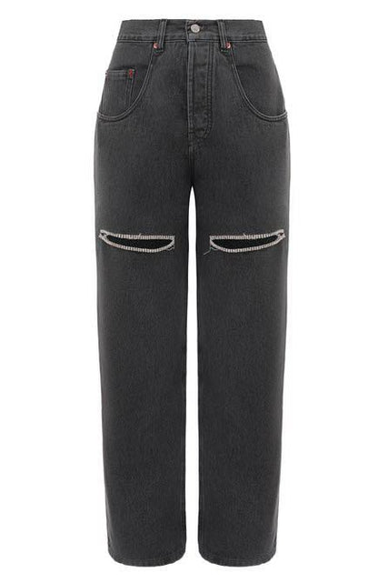 Black Cut Out Crystals Jeans