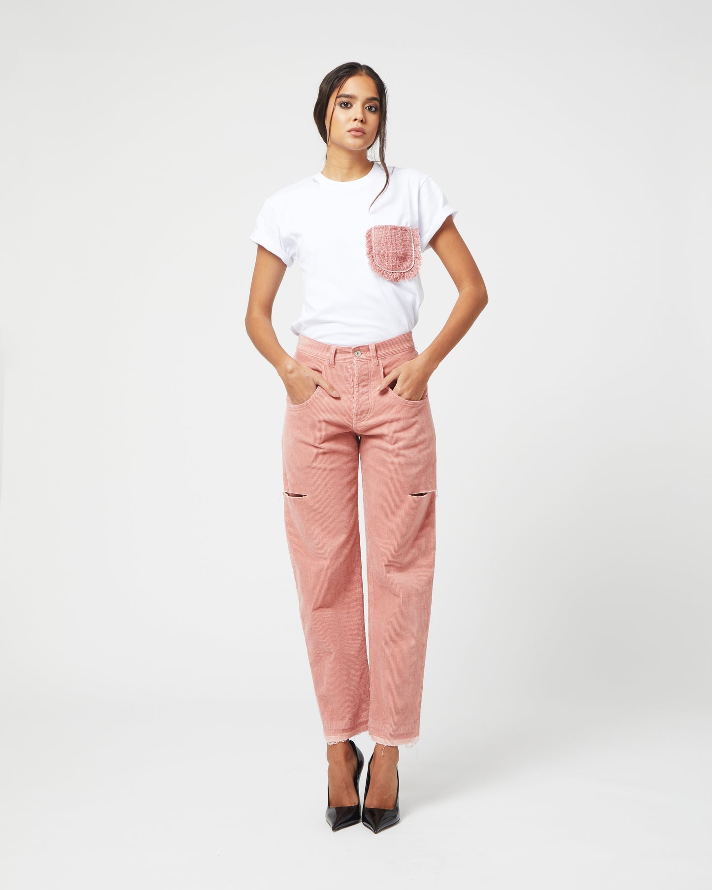 Pink Bouclé Pocket T-Shirt