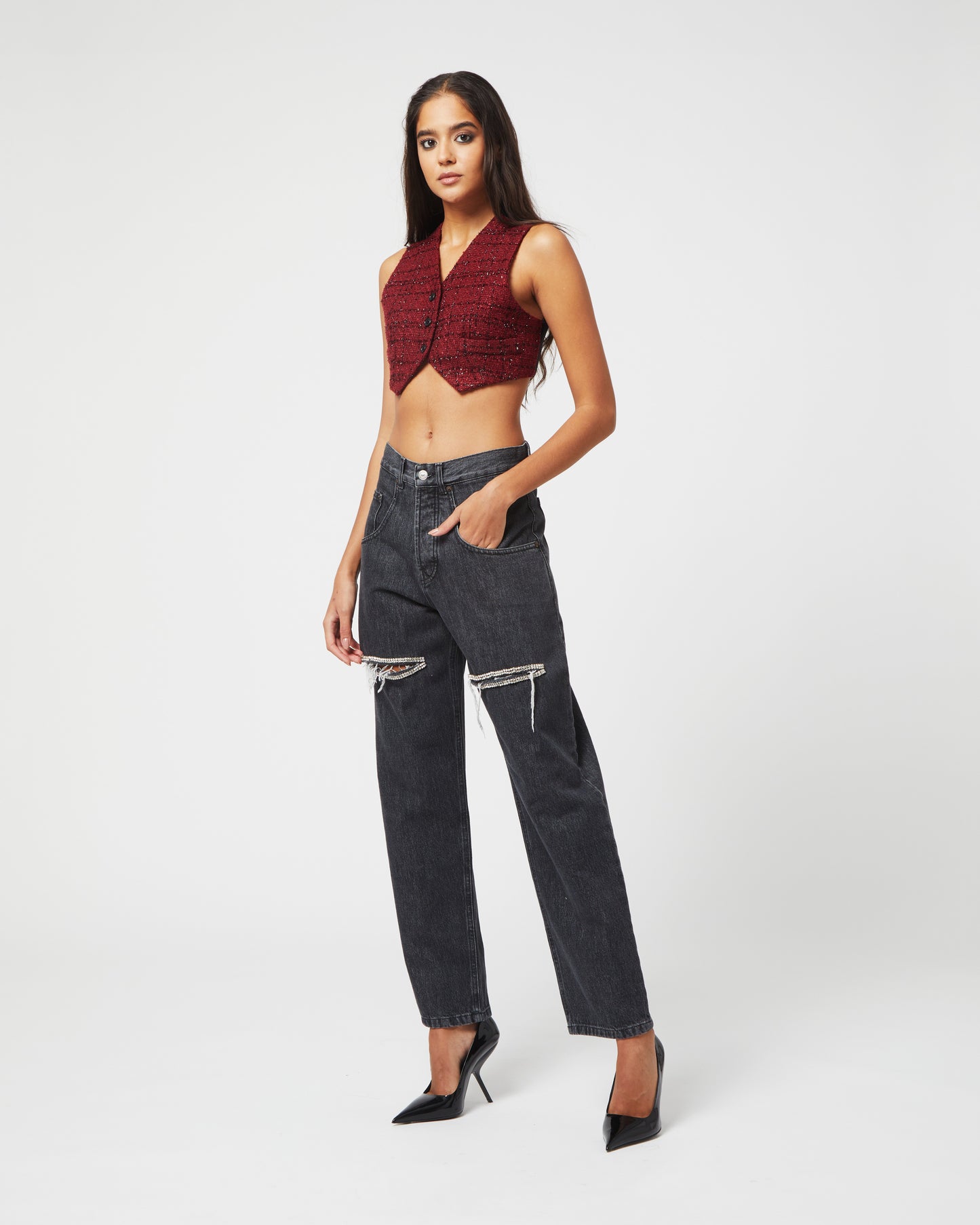 Black Cut Out Crystals Jeans