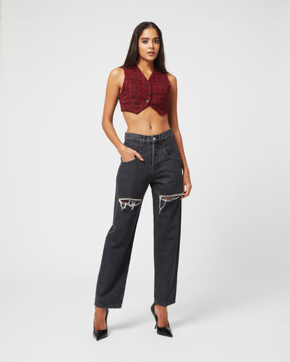 Black Cut Out Crystals Jeans