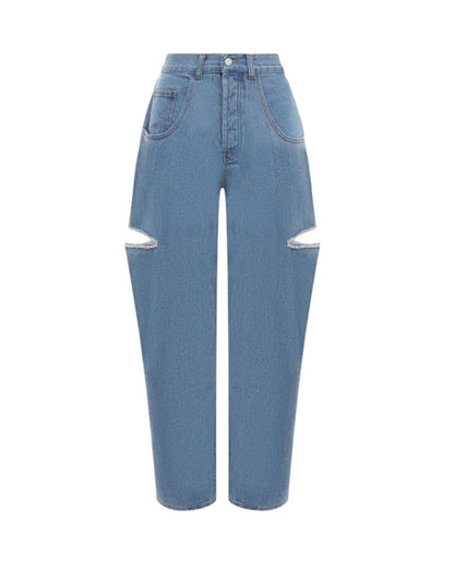 Blue Cut Out Crystals Jeans