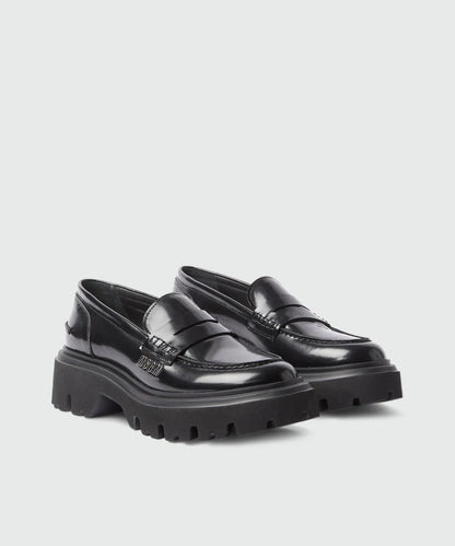 Black Brushed Leather Loafers