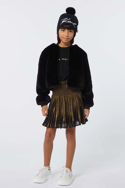 Girls Black & Gold Pleated Dress