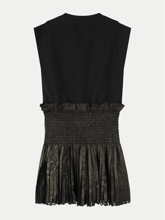 Girls Black & Gold Pleated Dress