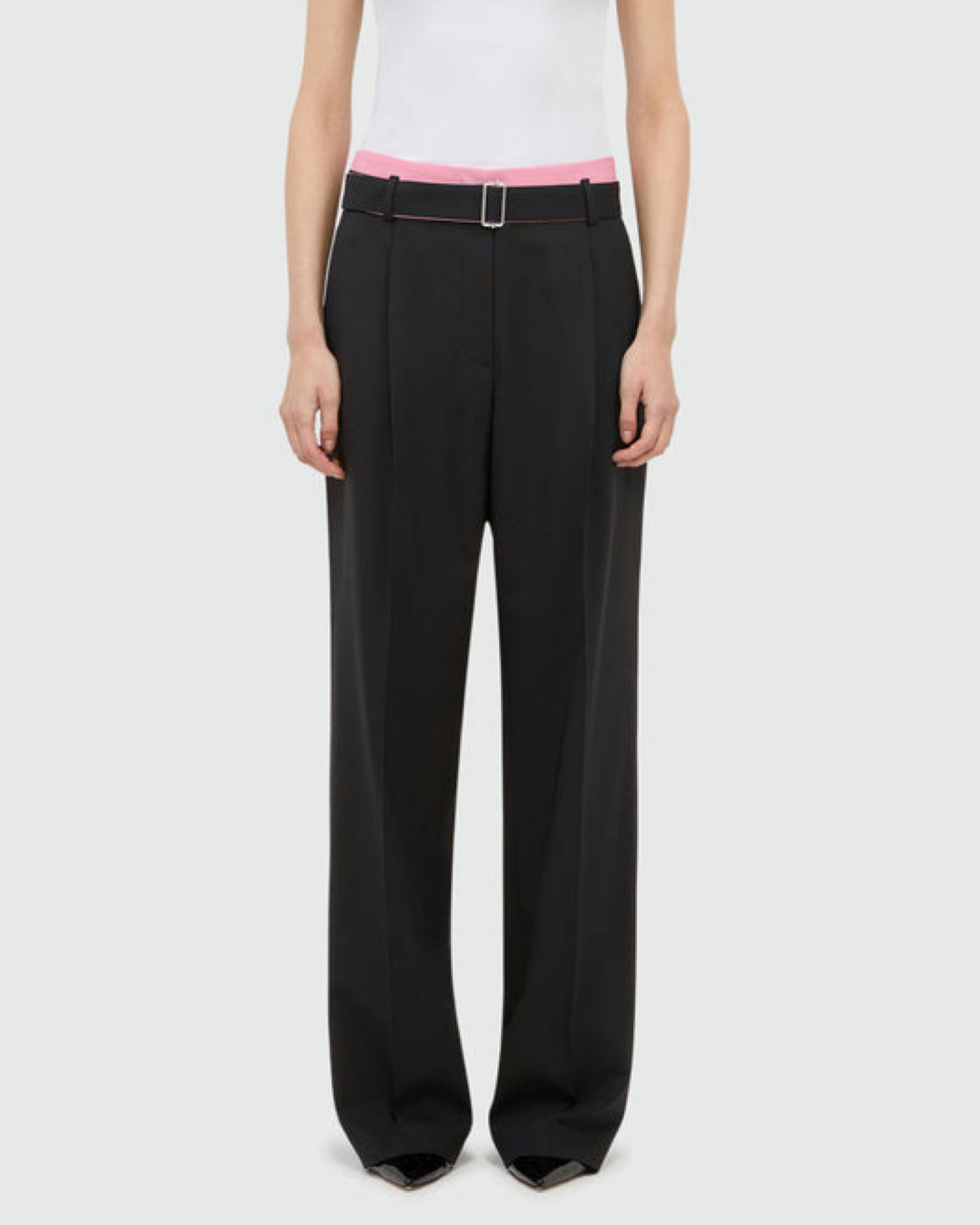 Black Palazzo Trousers Pink Belt
