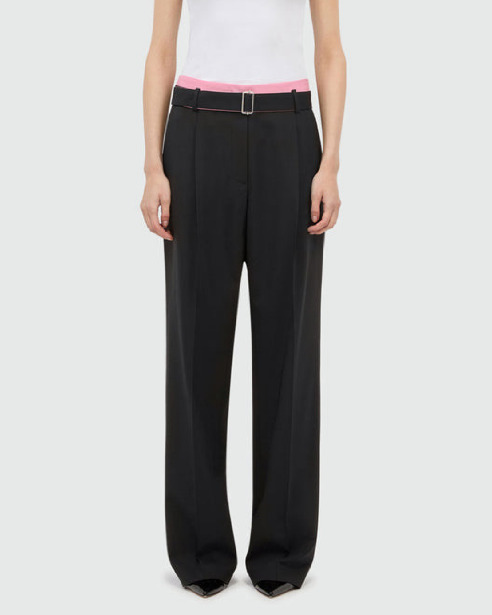 Black Palazzo Trousers Pink Belt