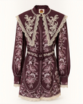 Embroidered Burgundy Collar Mini Dress