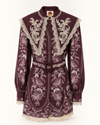 Embroidered Burgundy Collar Mini Dress
