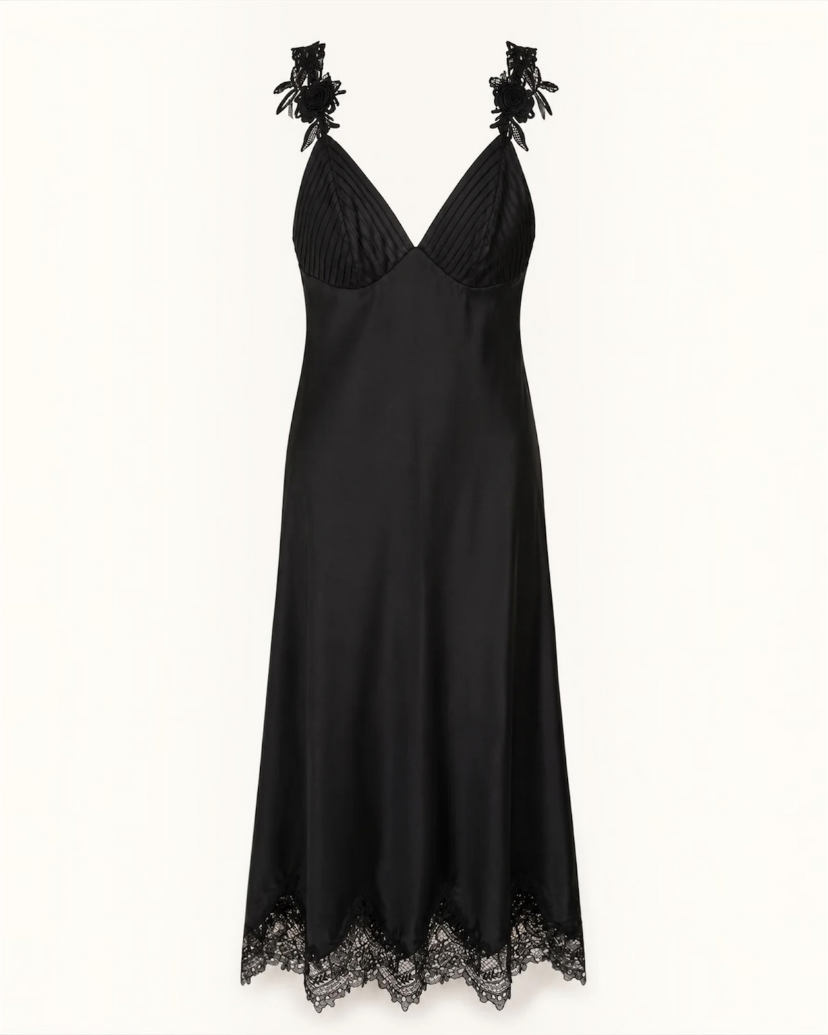 Black Lace Appliqué Slip Dress
