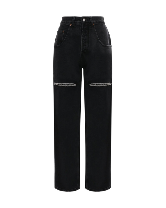Black Cut Out Crystals Jeans