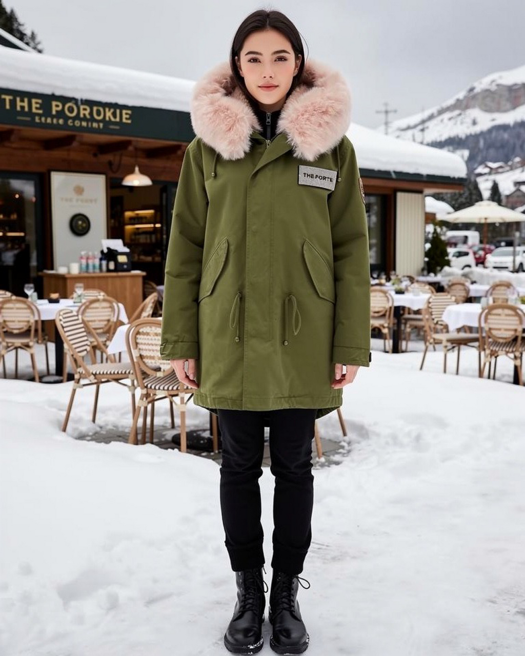 Rhinestones Logo Khaki Parka
