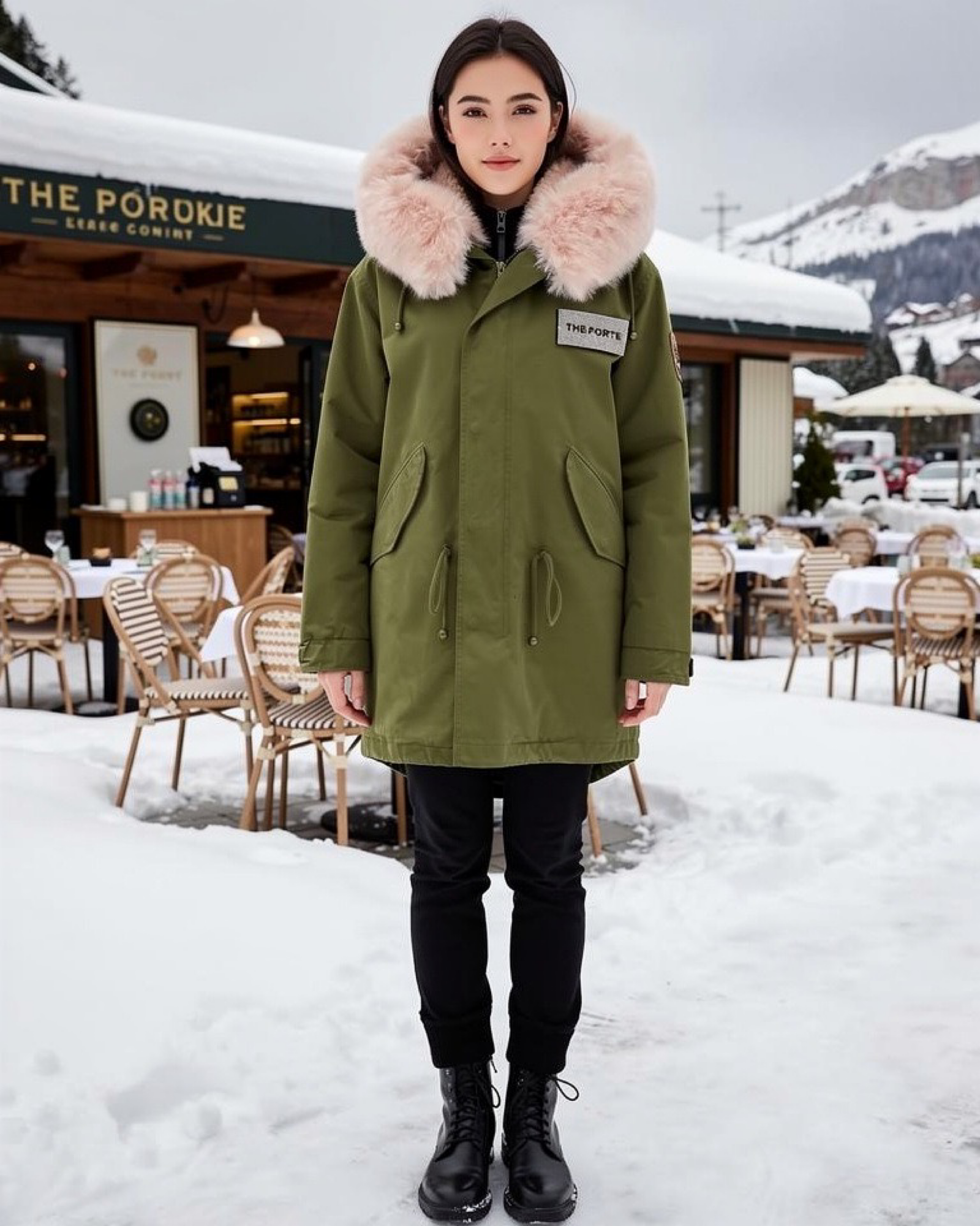 Rhinestones Logo Khaki Parka