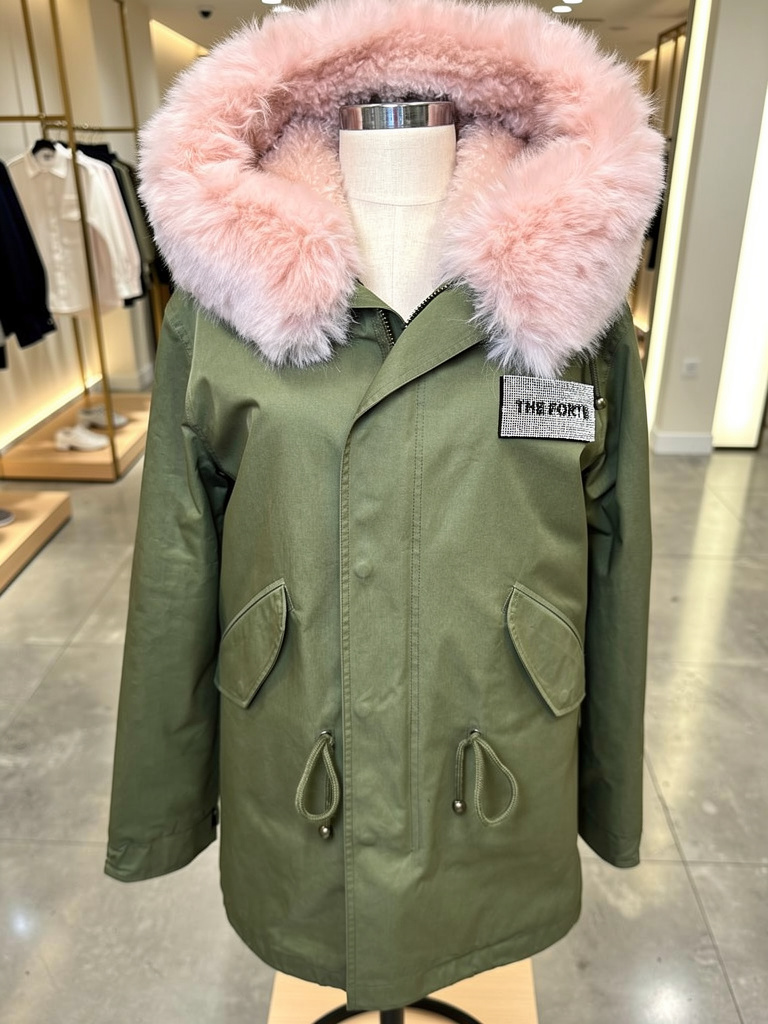 Rhinestones Logo Khaki Parka