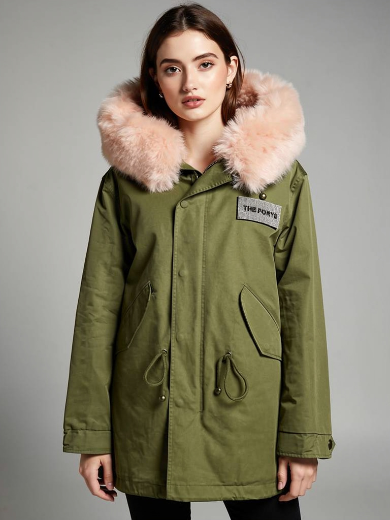 Rhinestones Logo Khaki Parka