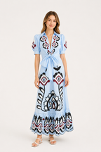 Blue Embroidered Maxi Dress