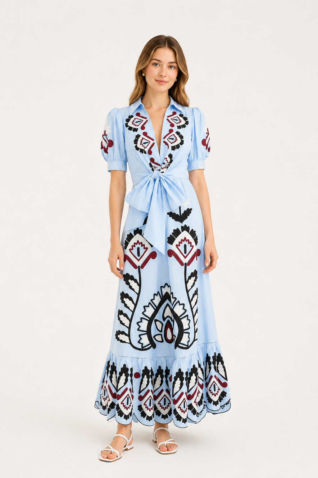 Blue Embroidered Maxi Dress