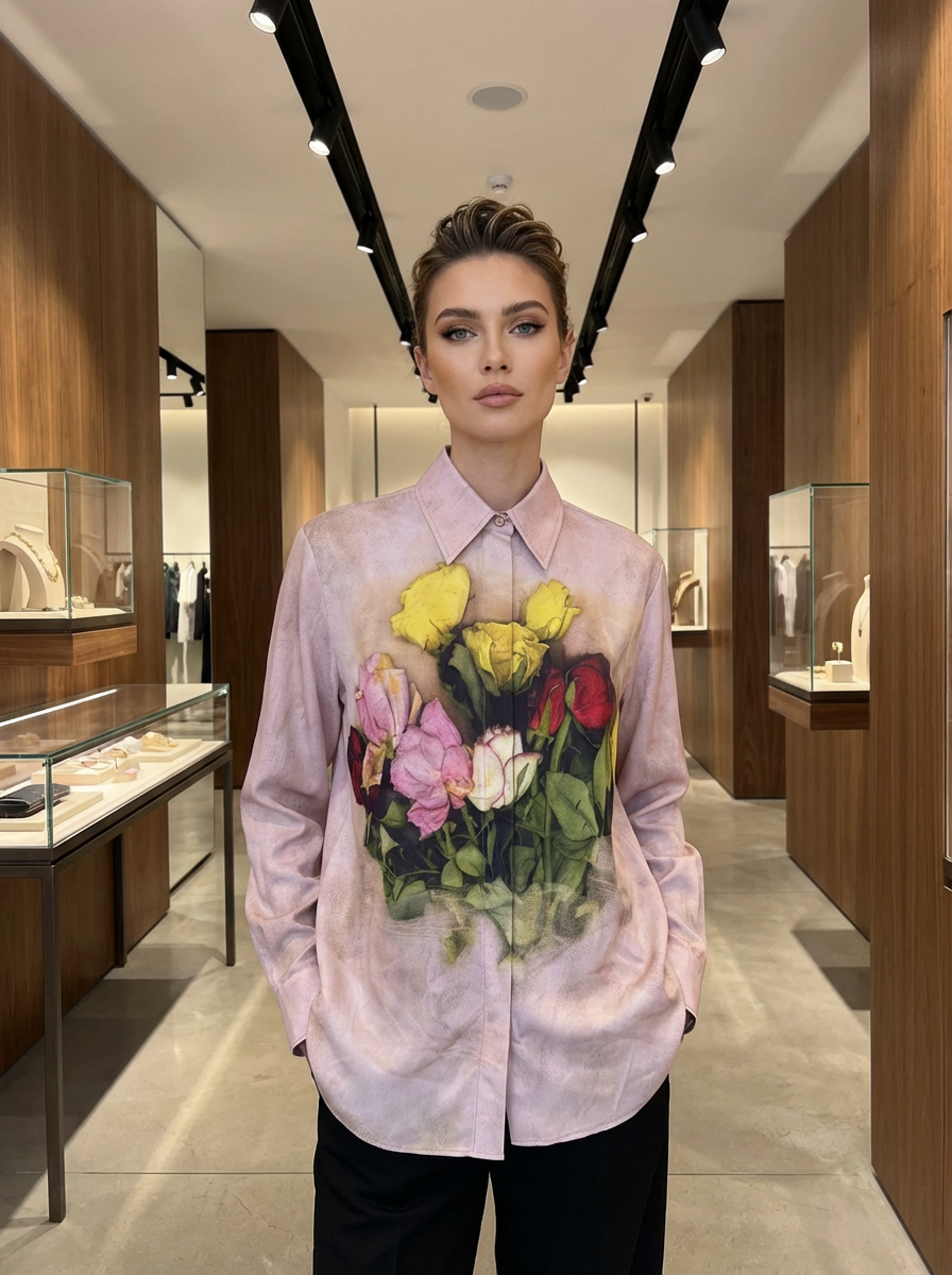 Pink Poplin Shirt With Print