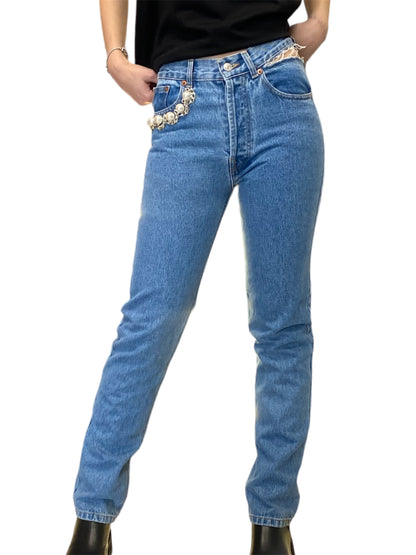 Straight Cut Out Pearls Jeans