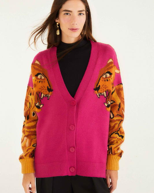 Tiger Pink Knit Cardigan